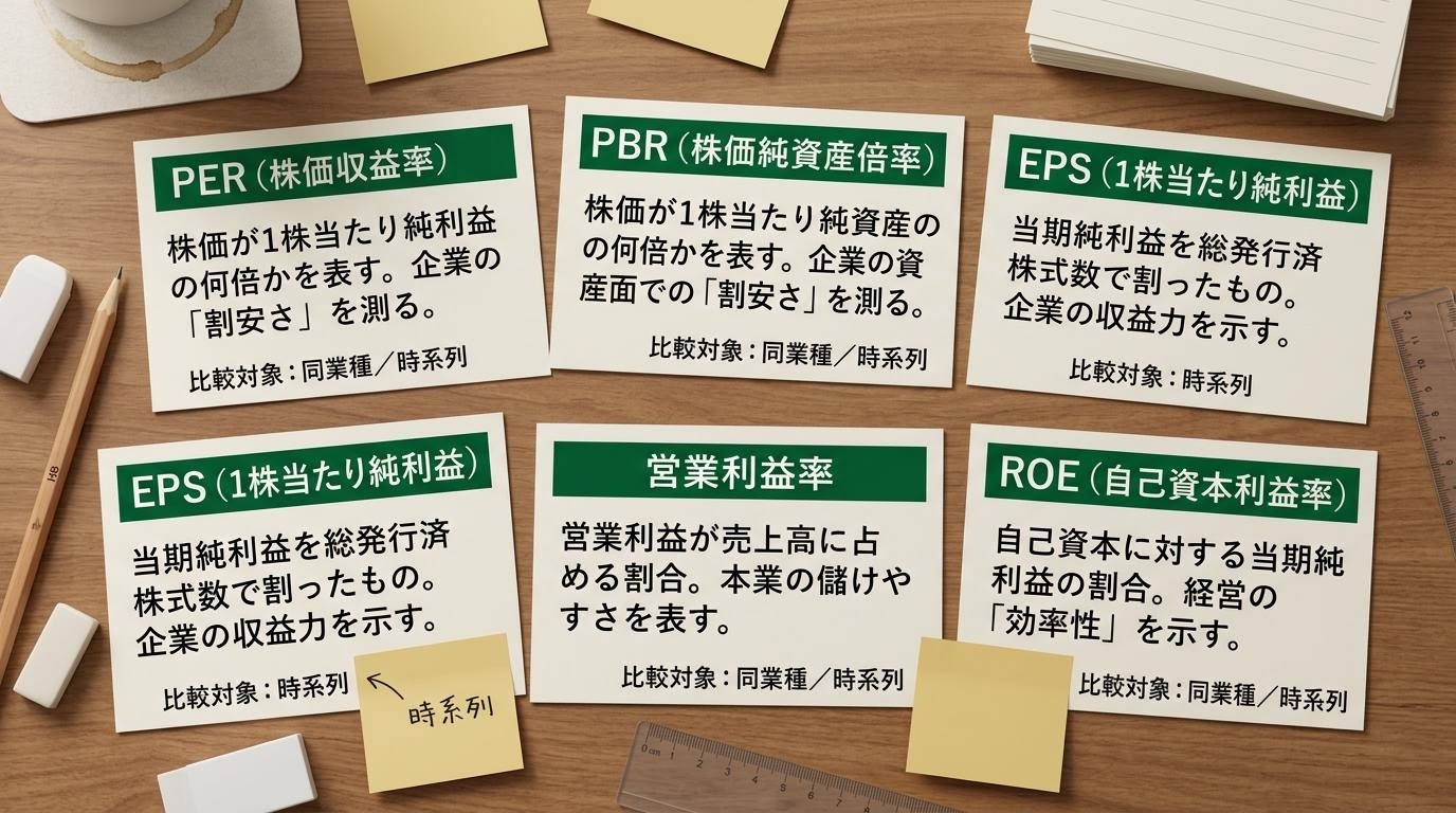 用語カードを並べて同業種と時系列の比較対象を書き込んだ編集作業
